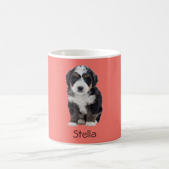 Custom Dog Photo Mug – Sunset Coral with Pet Name (Center)