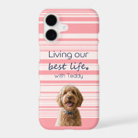 Custom Dog Photo Name Muted Pink Stripes Paw