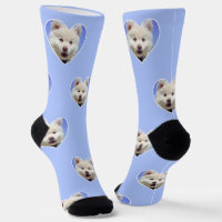 Custom Dog Photo on Light Blue Crew Socks