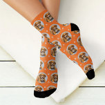 Custom Dog Photo Orange Paw Print Socks<br><div class="desc">Show your love for your puppy dog or cat with these fun and cozy custom-printed socks! Our premium crew socks feature a pattern of your favourite pet photo along with small white paw prints. Create your own by simply adding your picture to the round placeholder image. Makes a great gift...</div>