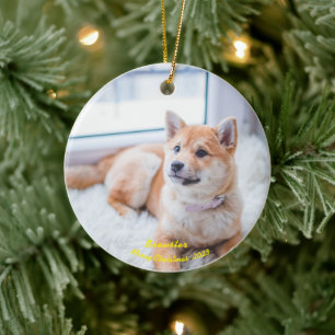 Custom Dog Photo Ornament, Unique Photo Christmas Ceramic Ornament
