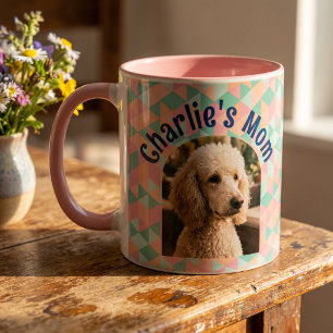 Custom Dog Photo Pastel Geometric Dog Mom Mug