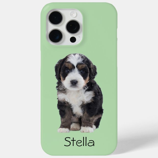 Custom Dog Photo – Pastel Green with Pet Name -  Case-Mate iPhone Case (Back)