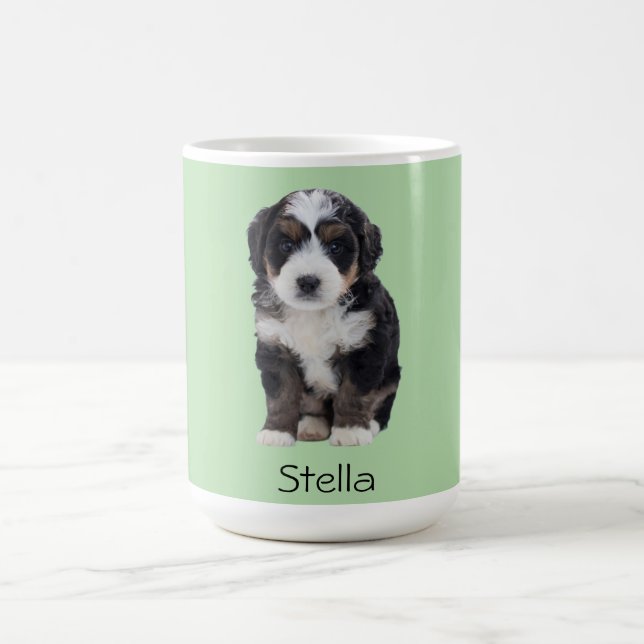 Custom Dog Photo – Pastel Green with Pet Name -  Coffee Mug (Center)