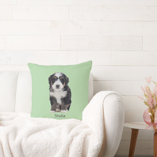 Custom Dog Photo – Pastel Green with Pet Name -  Throw Pillow (Couch)
