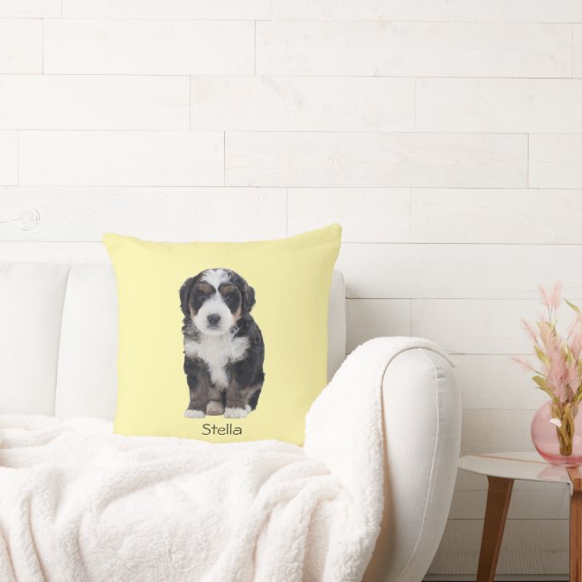 Custom Dog Photo – Pastel Yellow with Pet Name -  Throw Pillow (Couch)
