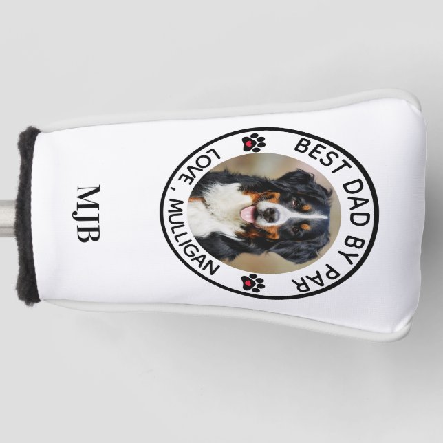Custom Dog Photo Pet Best Dad By Par Monogram Golf Head Cover (Front)