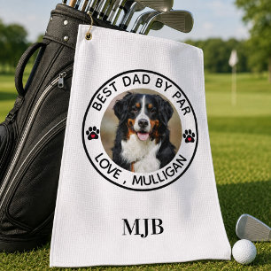 Custom Dog Photo Pet Best Dad By Par Monogram Golf Towel