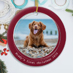 Custom Dog Photo Pet First Christmas Ceramic Ornament<br><div class="desc">Decorate your tree or send a special gift with this super cute personalized custom pet photo christmas ornament. This simple and modern dog christmas ornament will be a favorite among all dog lovers. Add your dog's photo and personalize with name and year. Ornament is double sided, you can do different...</div>
