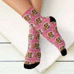 Custom Dog Photo Pink Paw Print Socks<br><div class="desc">Show your love for your puppy dog or cat with these fun and cozy custom-printed socks! Our premium crew socks feature a pattern of your favourite pet photo along with small white paw prints. Create your own by simply adding your picture to the round placeholder image. Makes a great gift...</div>