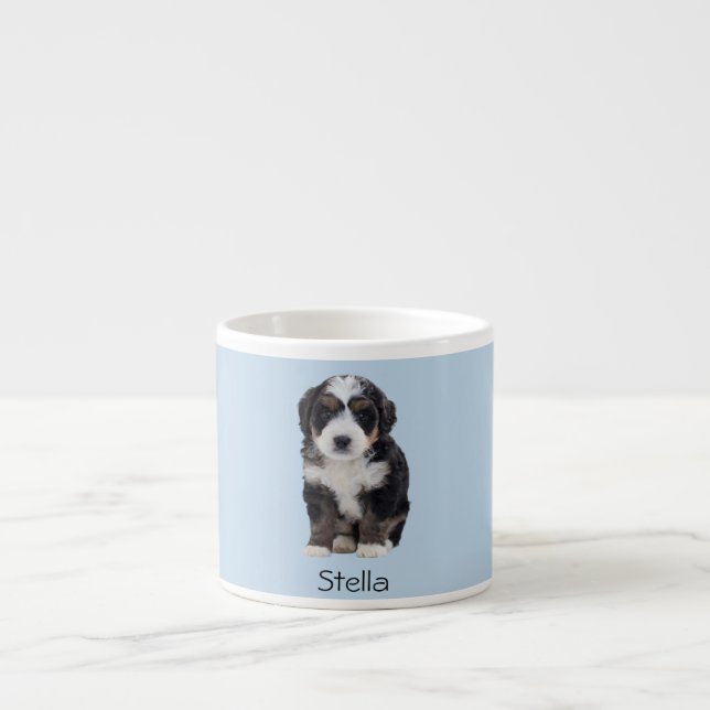 Custom Dog Photo – Powder Blue with Pet Name -  Espresso Cup (Front)