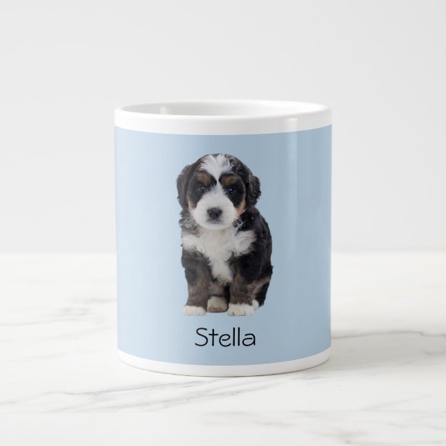 Custom Dog Photo – Powder Blue with Pet Name -  Large Coffee Mug (Front)