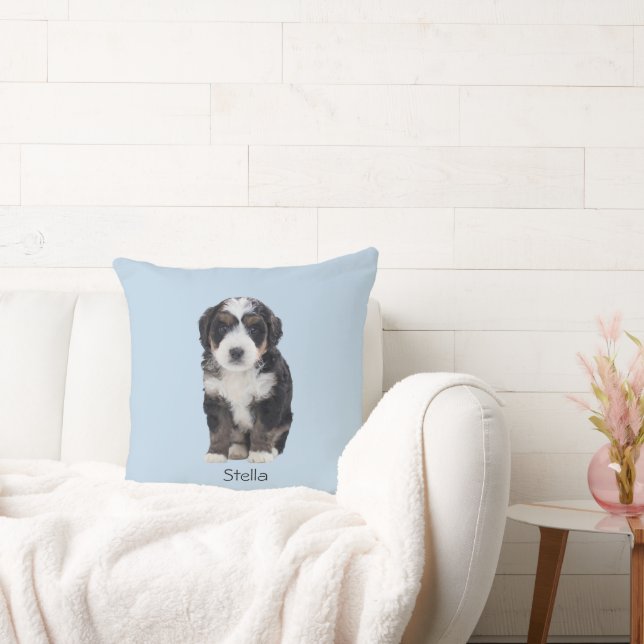 Custom Dog Photo – Powder Blue with Pet Name -  Throw Pillow (Couch)