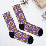 Custom Dog Photo Purple Paw Print Socks<br><div class="desc">Show your love for your puppy dog or cat with these fun and cozy custom-printed socks! Our premium crew socks feature a pattern of your favourite pet photo along with small white paw prints. Create your own by simply adding your picture to the round placeholder image. Makes a great gift...</div>