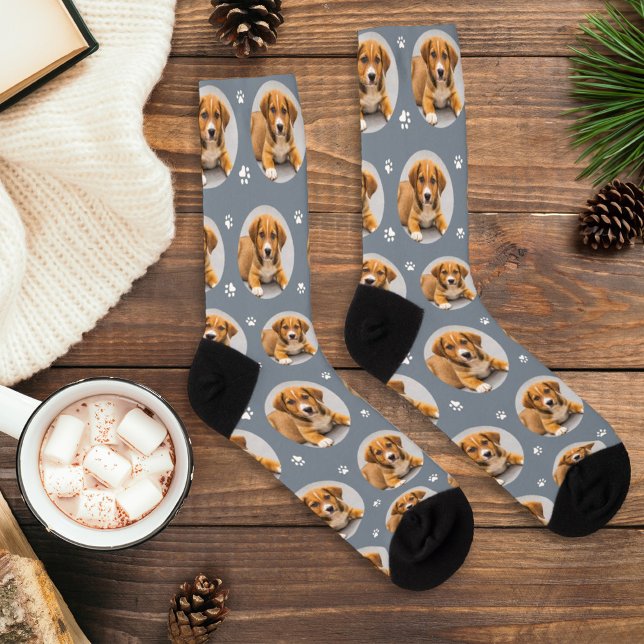 Custom Dog Photo Slate Paw Print Socks (Creator Uploaded)