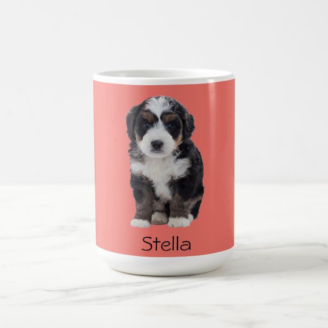 Custom Dog Photo – Sunset Coral with Pet Name -  Coffee Mug (Center)