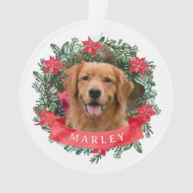 Custom Dog Photo with Name Poinsettia Wreath (devant)