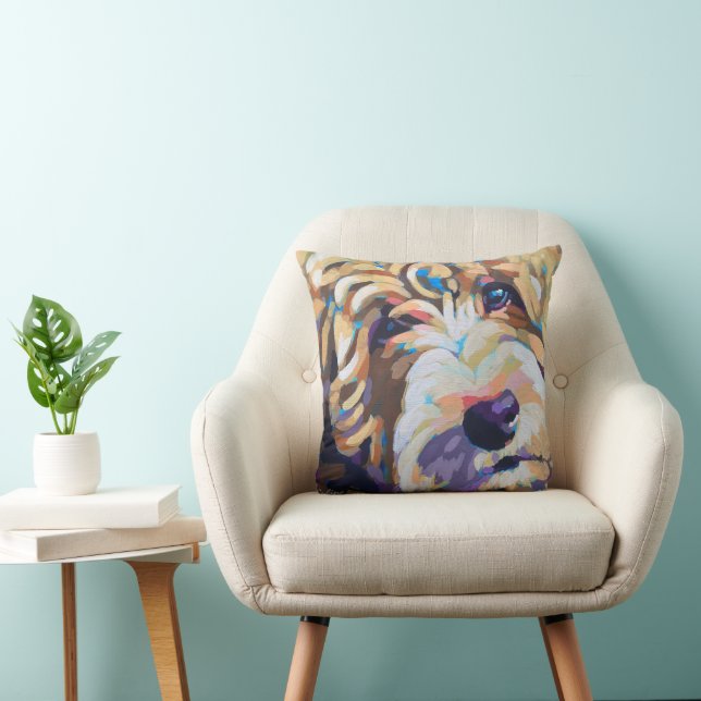 Custom Dog Portrait Painting - Forever Loved Pet Throw Pillow (Chair)