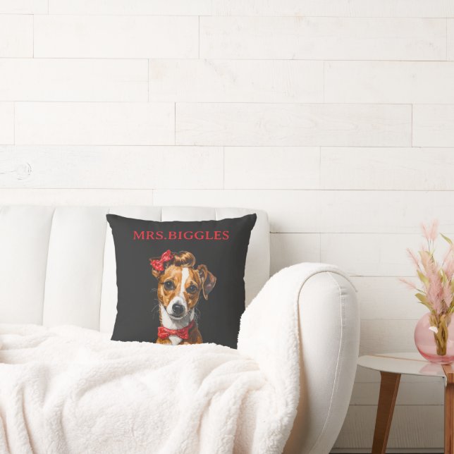 Custom Dog Portrait – Personalized Pet Name Design Throw Pillow (Couch)