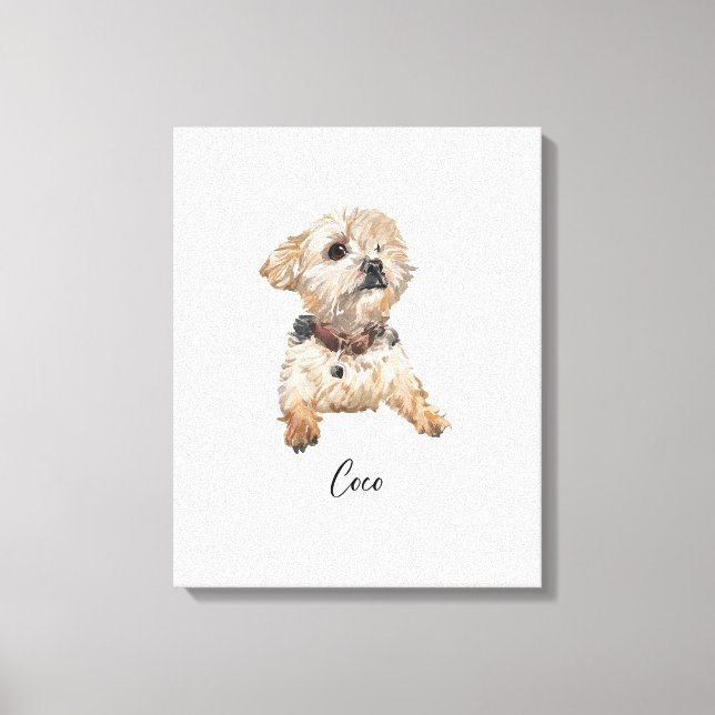 Custom Dog Portrait Watercolor Canvas Print (Front)