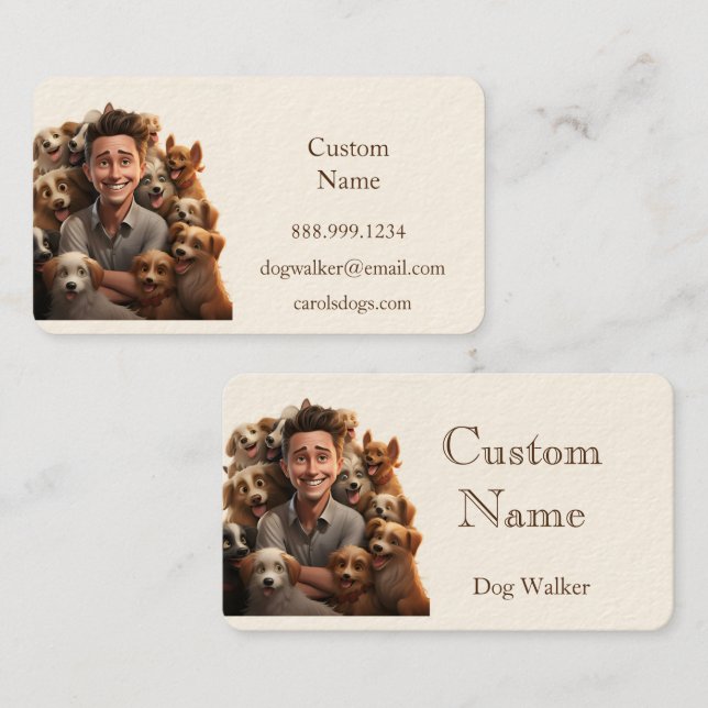 Custom Dog Walker, Pet Sitting Business Service Business Card (Front/Back)