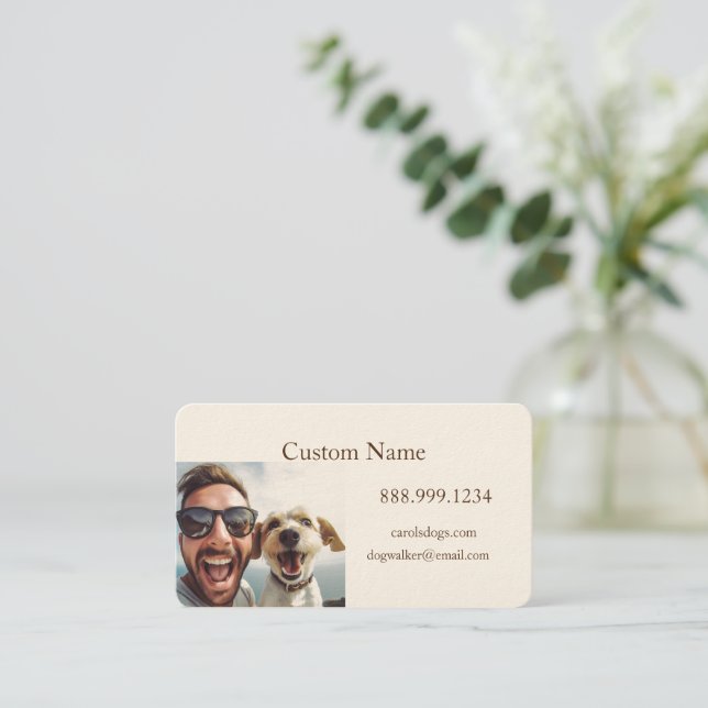 Custom Dog Walker, Pet Sitting Business Service Card (Standing Front)