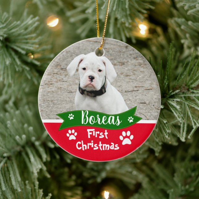 Custom Dogs First Christmas Ceramic Ornament (Tree)