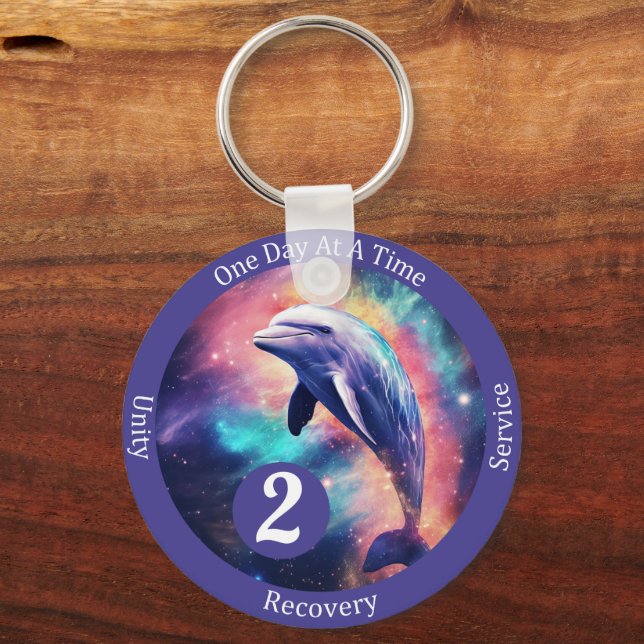 Custom Dolphin Recovery Milestone Gift - Sobriety  Keychain (Front)