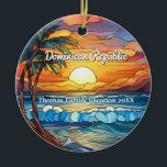 Custom Dominican Republic Faux Stained Glass Ceramic Ornament<br><div class="desc">Cute personalizable tropical Trip souvenir.

Customization:
Change Caption and year to make it unique.</div>
