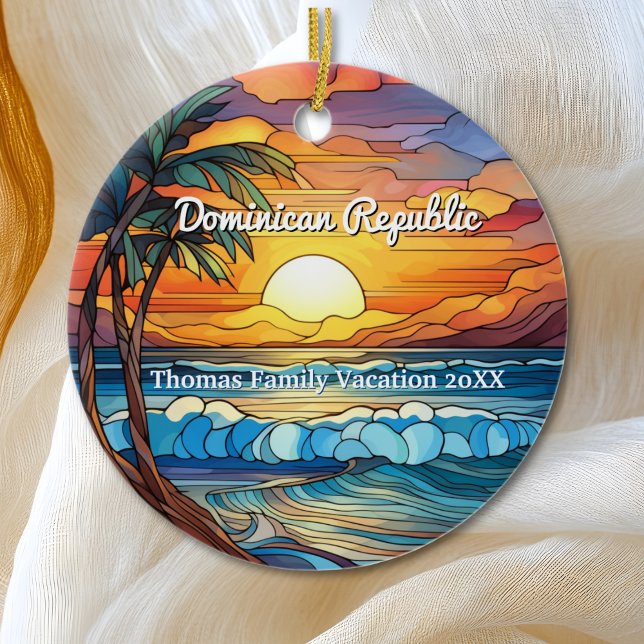 Custom Dominican Republic Faux Stained Glass Ceramic Ornament (Creator Uploaded)