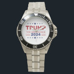 Custom Donald Trump 2024 Take America Back Watch<br><div class="desc">Show your support in style with our Custom Donald Trump 2024 Take America Back Watch! This bold timepiece features the Take America Back slogan, making a statement of patriotism and commitment to the 2024 election. With a customizable watch face design and durable, high-quality materials, this accessory is both functional and...</div>