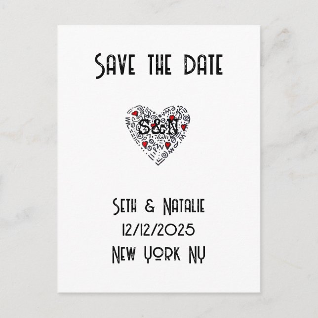 Custom Doodle save the date wedding  Postcard (Front)