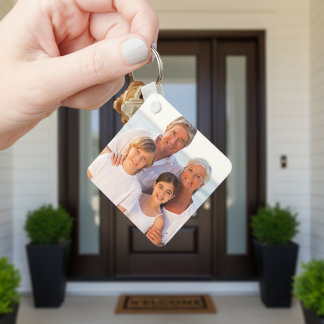 Custom Double Sided 2 Photo Family Keychain