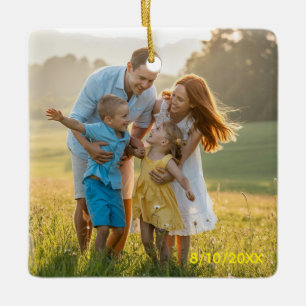 Custom Double Sided Family Two Photo Christmas Cer Ceramic Ornament