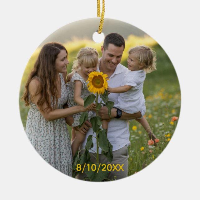 Custom Double Sided Family Two Photo Christmas Cer Ceramic Ornament (Front)