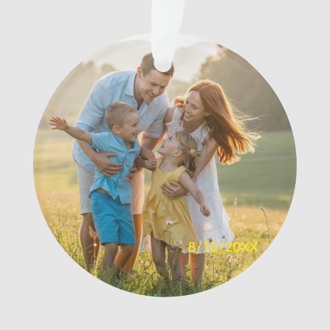 Custom Double Sided Family Two Photo Christmas Cer Ornament (Front)