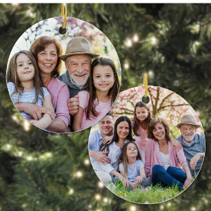 Custom Double Sided Family Two Photo Christmas Ceramic Ornament