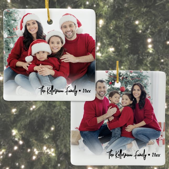 Custom Double Sided Family Two Photo Christmas Ceramic Ornament (Custom Double Sided Family Two Photo Christmas Ceramic Ornament)