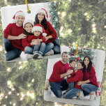 Custom Double Sided Family Two Photo Christmas Ceramic Ornament<br><div class="desc">Simple Photo Collage Christmas Ornament. This custom ornament features a sleek black design with a black background between six photos arranged in a row, making it a unique way to showcase your favourite memories on the tree. Perfect as a thoughtful gift for a dad on Father’s Day or as a...</div>