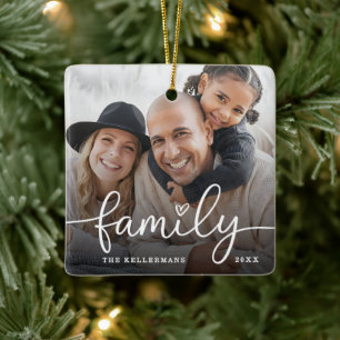 Custom Double Sided Family Two Photo Christmas Ceramic Ornament