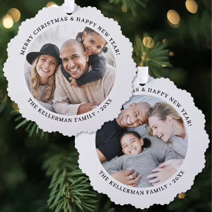 Custom Double Sided Family Two Photo Christmas Ornament Card