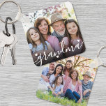 Custom Double Sided Grandma Family Two Photo Keychain<br><div class="desc">Create a special keepsake with this custom photo keychain, designed just for Grandma or Grandpa! The front features space for one favourite photo with the word "grandma" written across the bottom in a flowing script font (you can easily change it to say "grandpa" instead), accented by a few tiny heart...</div>