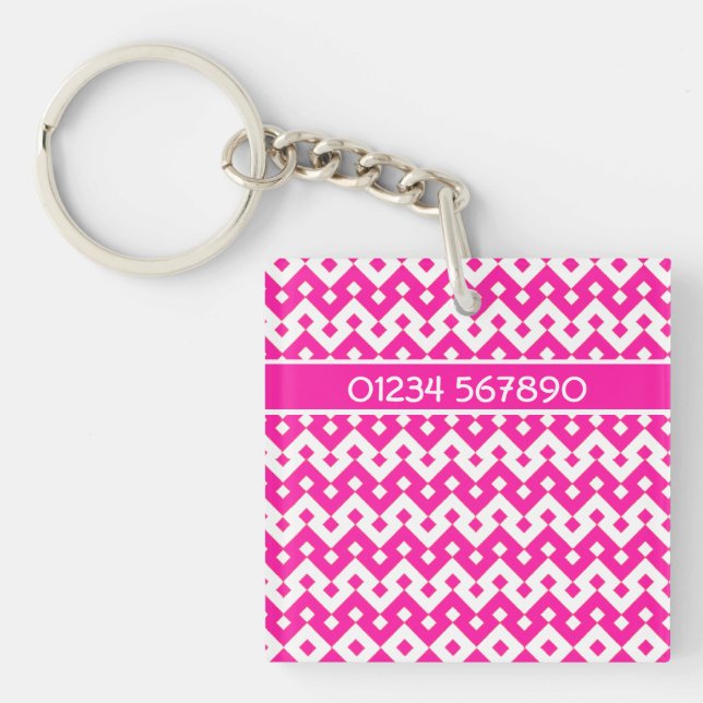 Custom Double-sided Keychain, Candy Pink Geometric Keychain (Front)