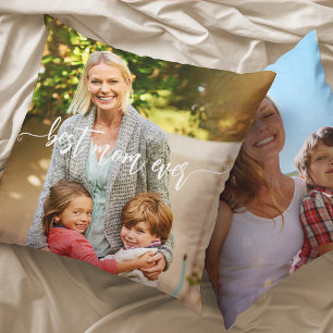 Custom double sided mom and kids photo text throw pillow