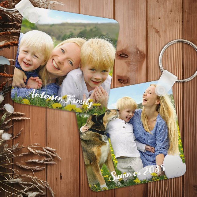 Custom Double Sided Two Photo Family Pets Kids Keychain (Creator Uploaded)