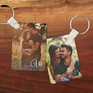 Custom Double Sided Us Established Script 2 Photo Keychain