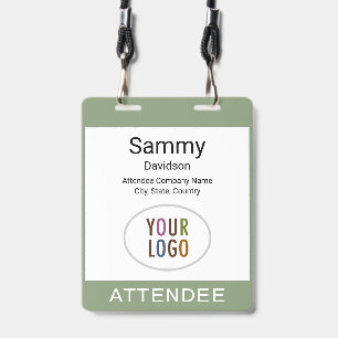 Custom Double Slot Name Badge Lanyard Sage Green