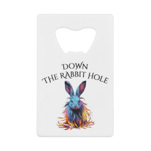 Custom Down the Rabbit Hole Blue Bunny Credit Card Bottle Opener