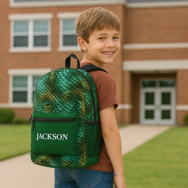 Custom Dragon Skin Printed Backpack (Dragon Skin Green Boys Custom Backpack)
