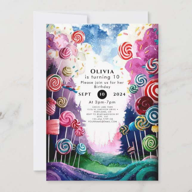 Custom Dreamy Candyland Birthday Invitation (Front)